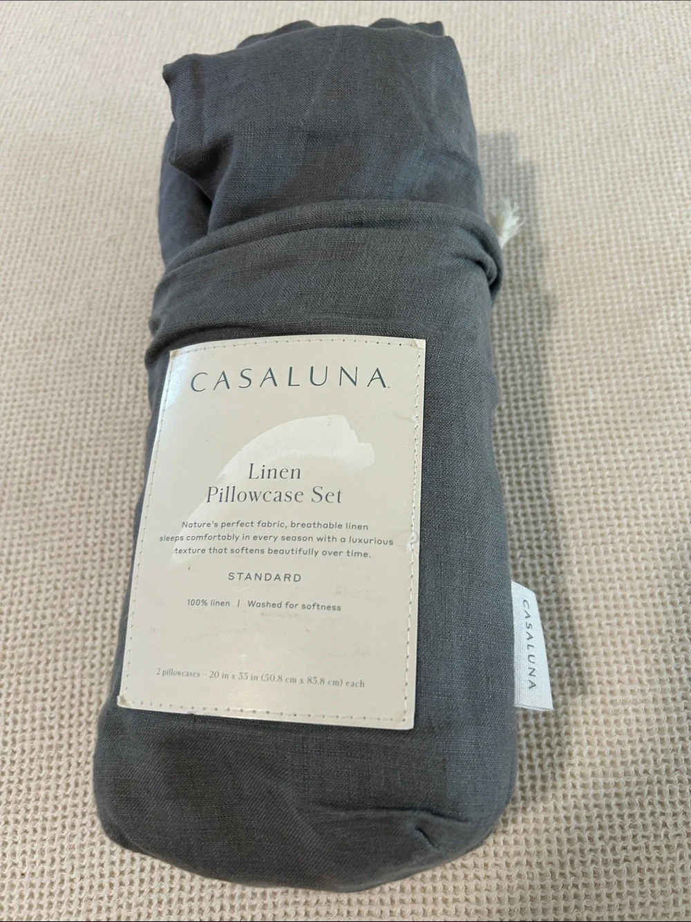 Casaluna Standard 100% Linen Pillowcases Dark Gray, NWT